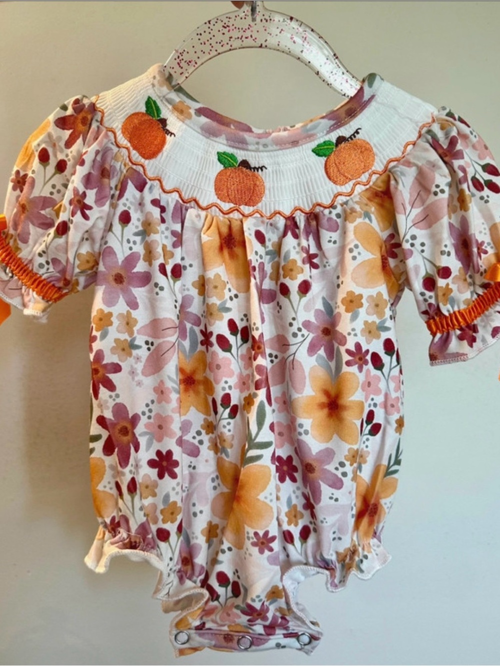 Floral Peach Smocked Romper - Orange Pink Rylee Faith
